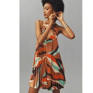Anthropologie | Dresses | Nwt Anthropologie Hutch Halter Pleated Swing Mini  Dress 88 Small Brown Motif | Poshmark